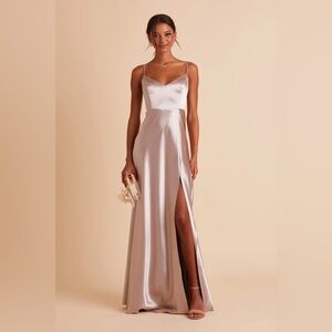 Birdy Grey Jay Bridesmaid Dress / Size Small / Taupe / Shiny Satin